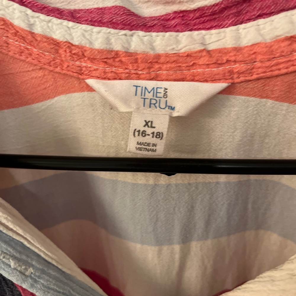 Short sleeve button down linen strip too. Time and Tru brand XL